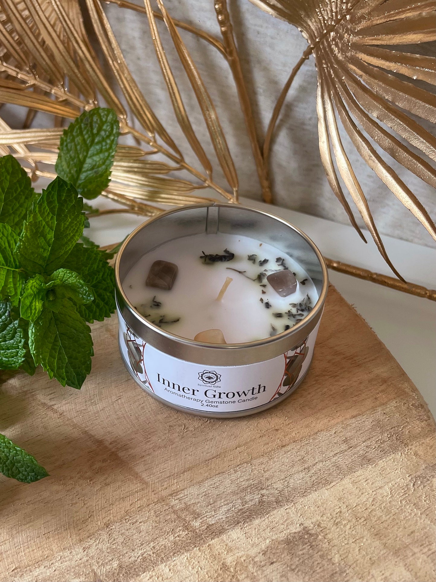 Bougie Green Tree 'Croissance intérieure' Pierre de Lune + Menthe 70g