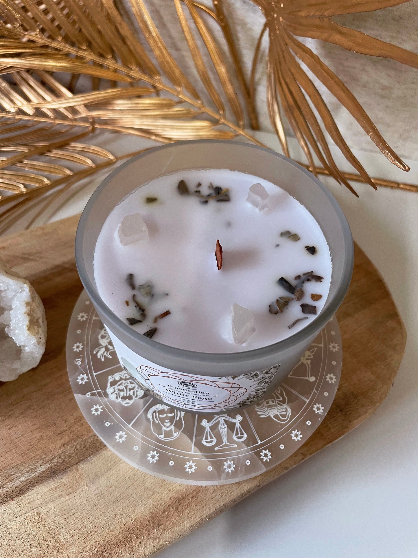 Bougie Green Tree 'Purification' Sélénite + Sauge blanche 256g