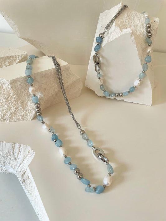 Collier Pearl - Aigue marine