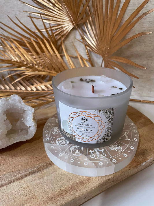 Bougie Green Tree 'Purification' Sélénite + Sauge blanche 256g